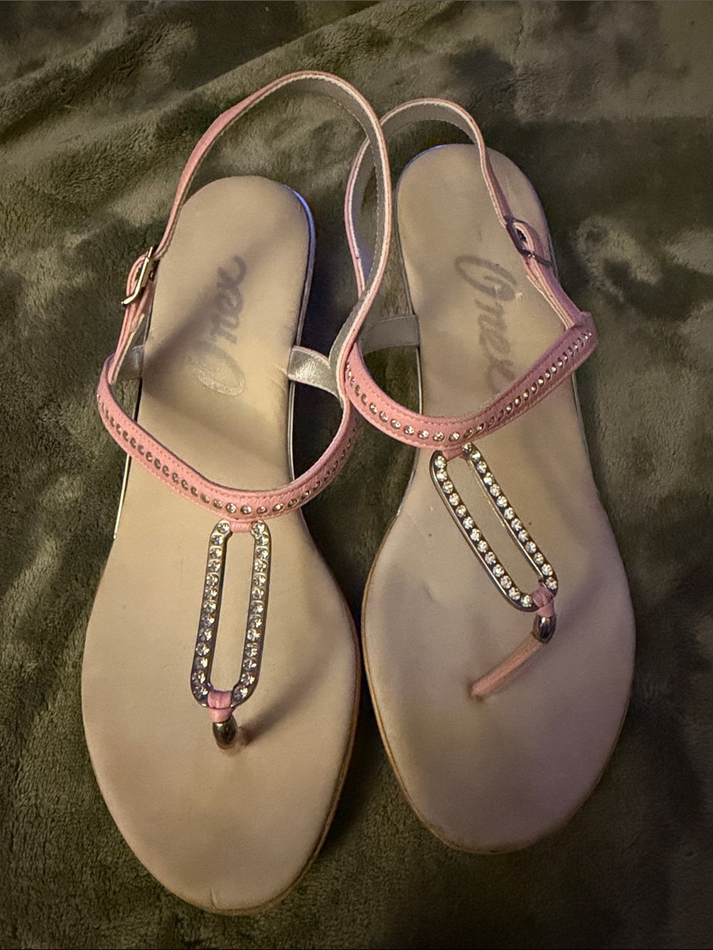 Onex Pink Rhinestone T-Strap Women's Sandals